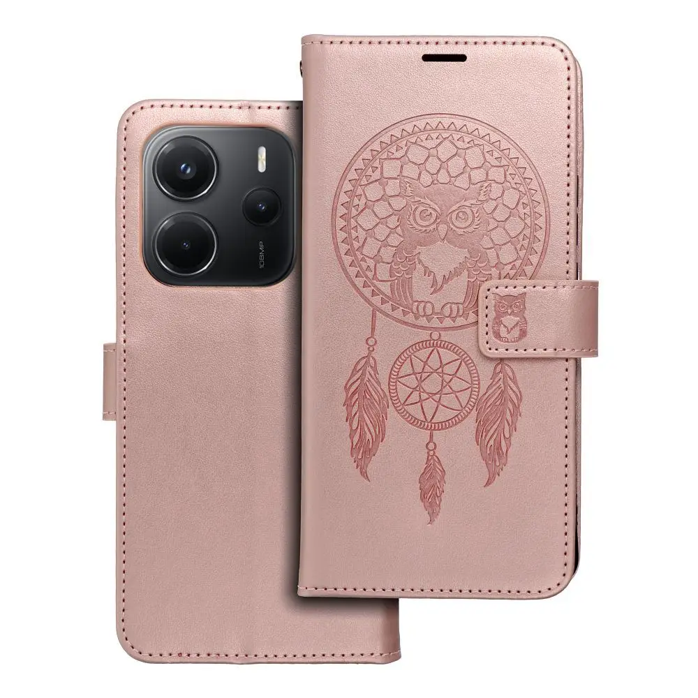 Torbica MEZZO Book za XIAOMI Redmi Note 14 5G, motiv lovilca sanj, zlato-roza