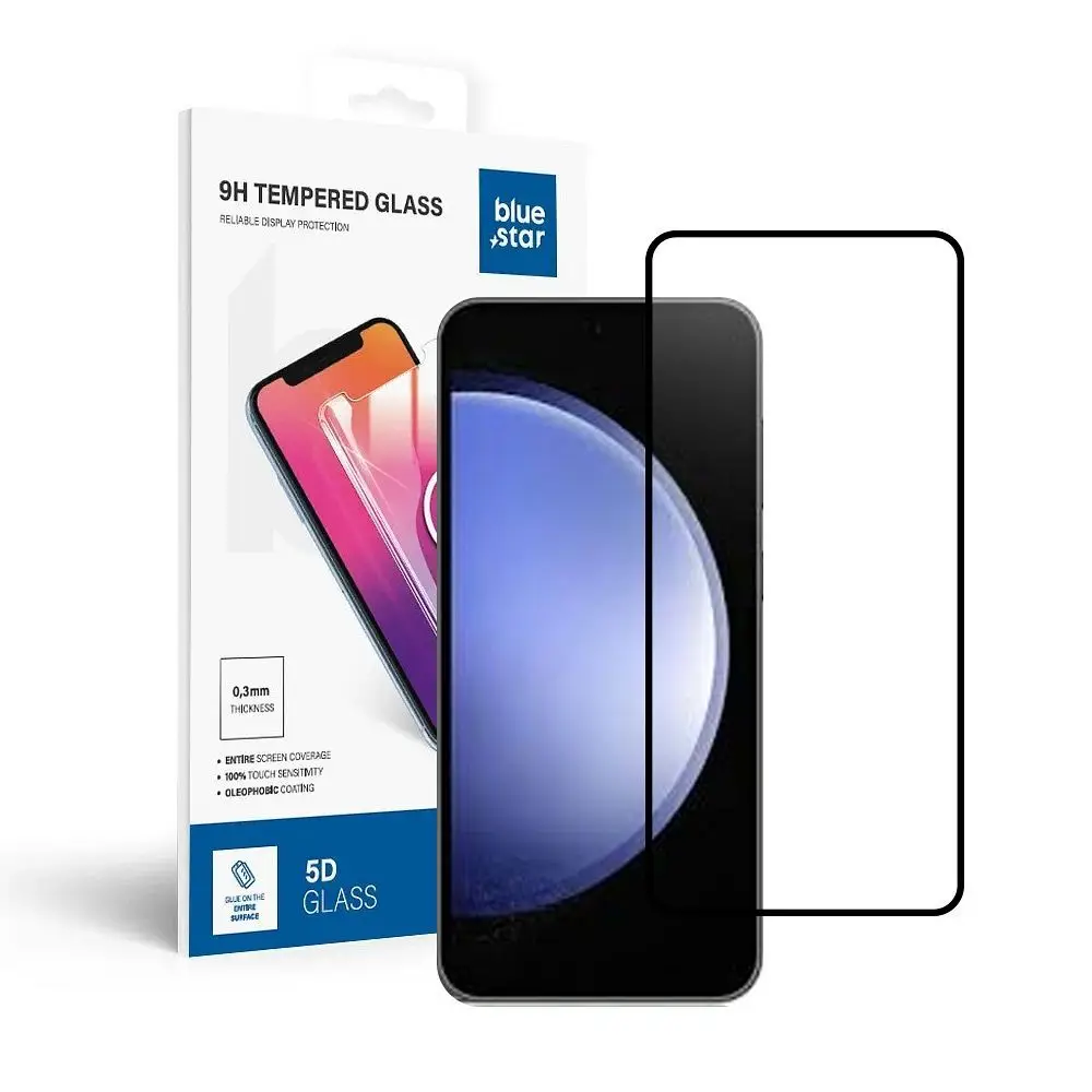 Kaljeno steklo za Samsung Galaxy S25 (full glue / združljivo z ovitkom) Blue Star 5D, črno