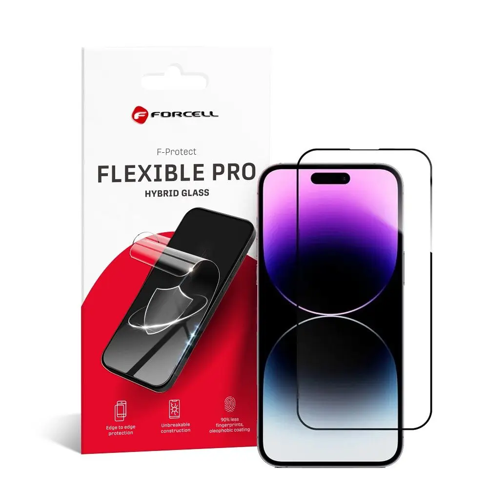 Hibridno steklo za iPhone 14 PRO MAX Forcell Flexible 5D, črno