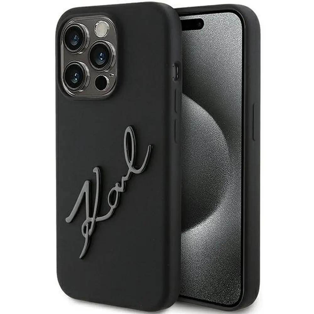 KARL LAGERFELD etui za IPHONE 15 Pro KLHCP15LSKSBMCK (silikonski z logotipom Karl Script) črn