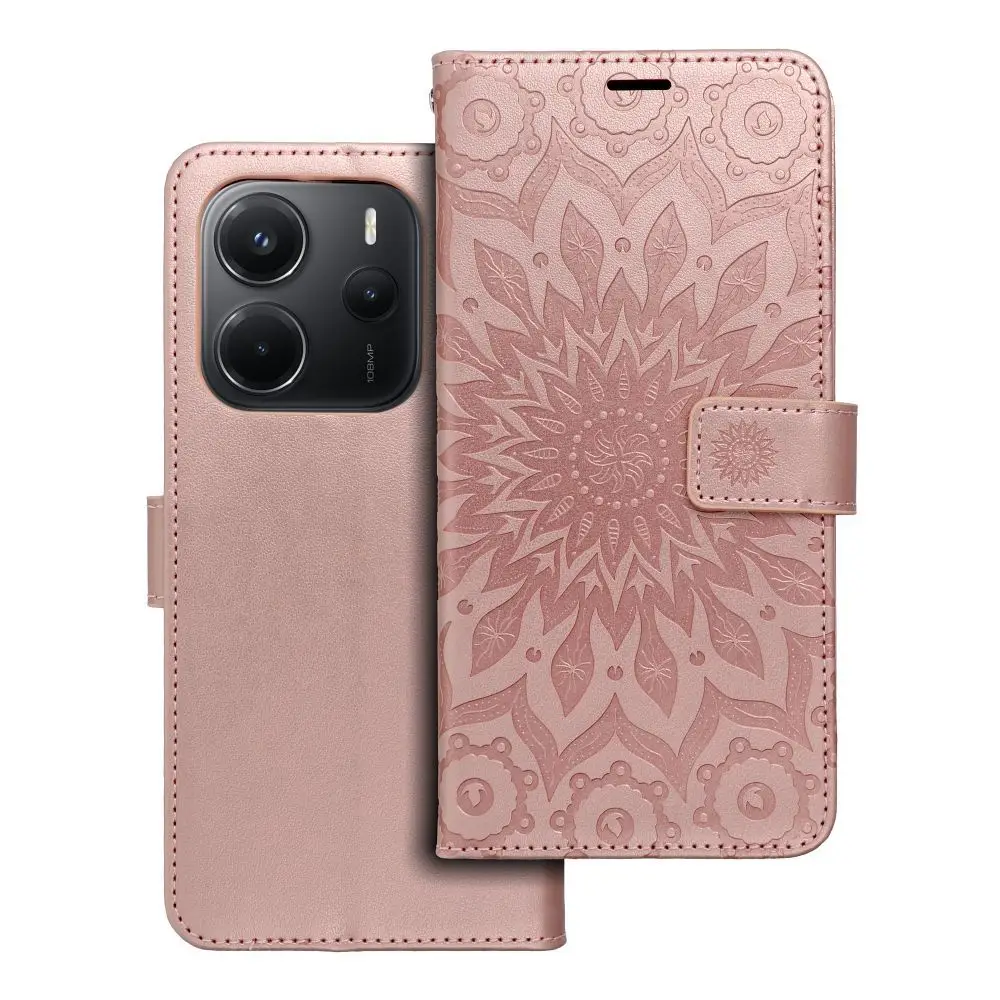 Torbica MEZZO Book za XIAOMI Redmi Note 14 5G, mandala, zlato-roza