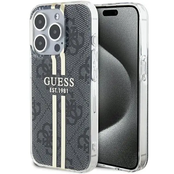 GUESS etui za iPhone 15 Pro GUHCP15LH4PSEGK (4G Gold Stripe) črno