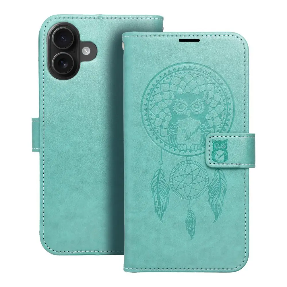 Torbica MEZZO Book za iPhone 16 Plus, motiv »lovec sanj«, zelena