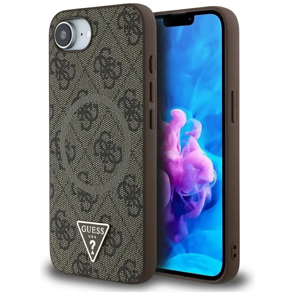GUESS ovitek za iPhone 16e (SE 4 2025), združljiv z MagSafe, GUHMPSE4P4TDPW (PU 4G RingTriangle Logo), rjav