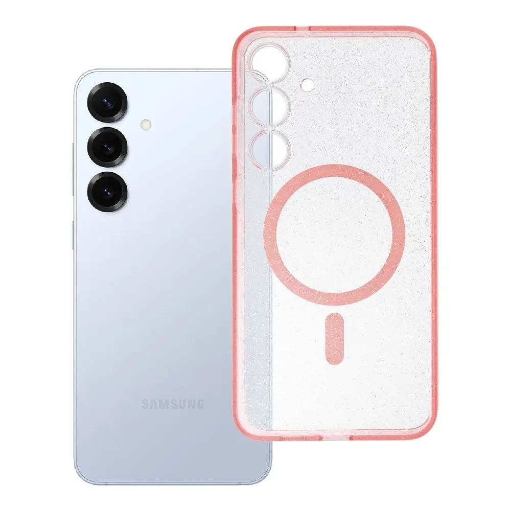 Ovitek za Samsung S25 PLUS Clear Mag Cover (STR), združljiv z MagSafe, roza z bleščicami