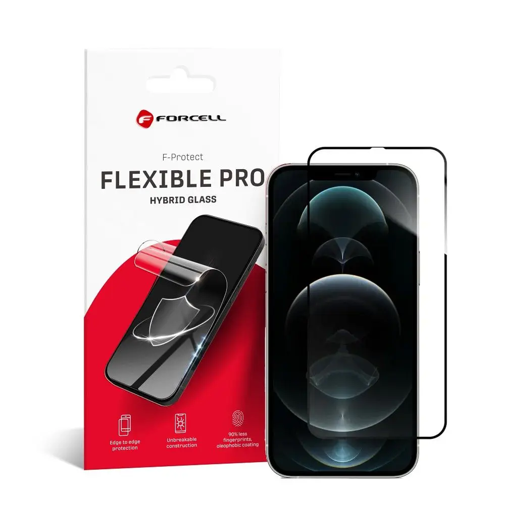 Hibridno steklo za iPhone 12 PRO MAX Forcell Flexible 5D, črno