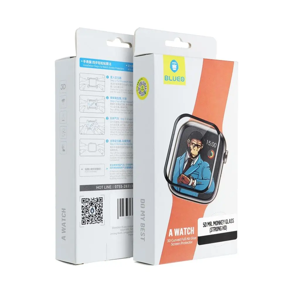 5D kaljeno steklo Mr. Monkey Glass – za Apple Watch SE / SE 2 / SE 3 44 mm, črno (Anti-Static Strong HD)