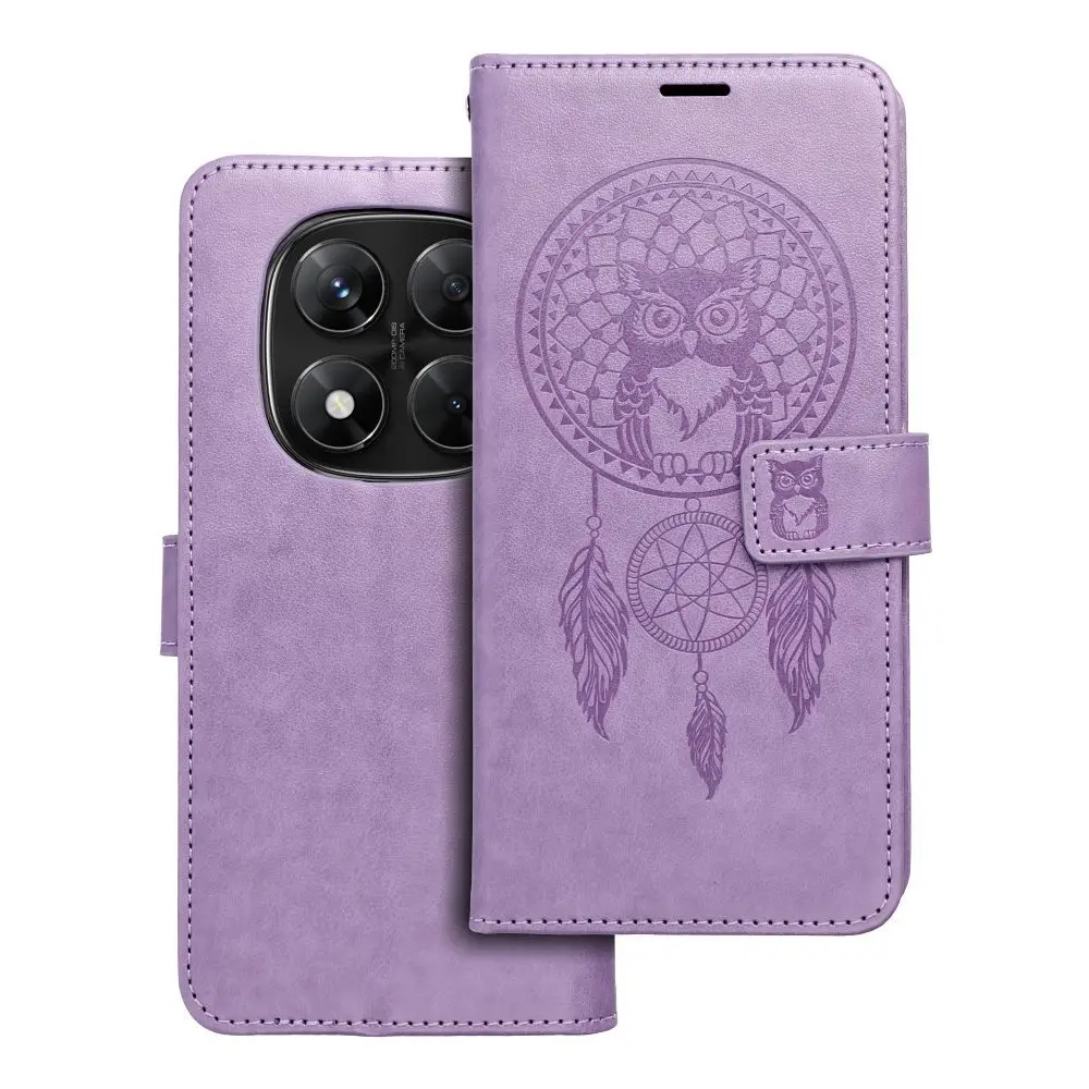 Torba MEZZO Book za XIAOMI Redmi Note 14 PRO 5G / 14 PRO PLUS 5G, vijolična, z motivom lovilca sanj