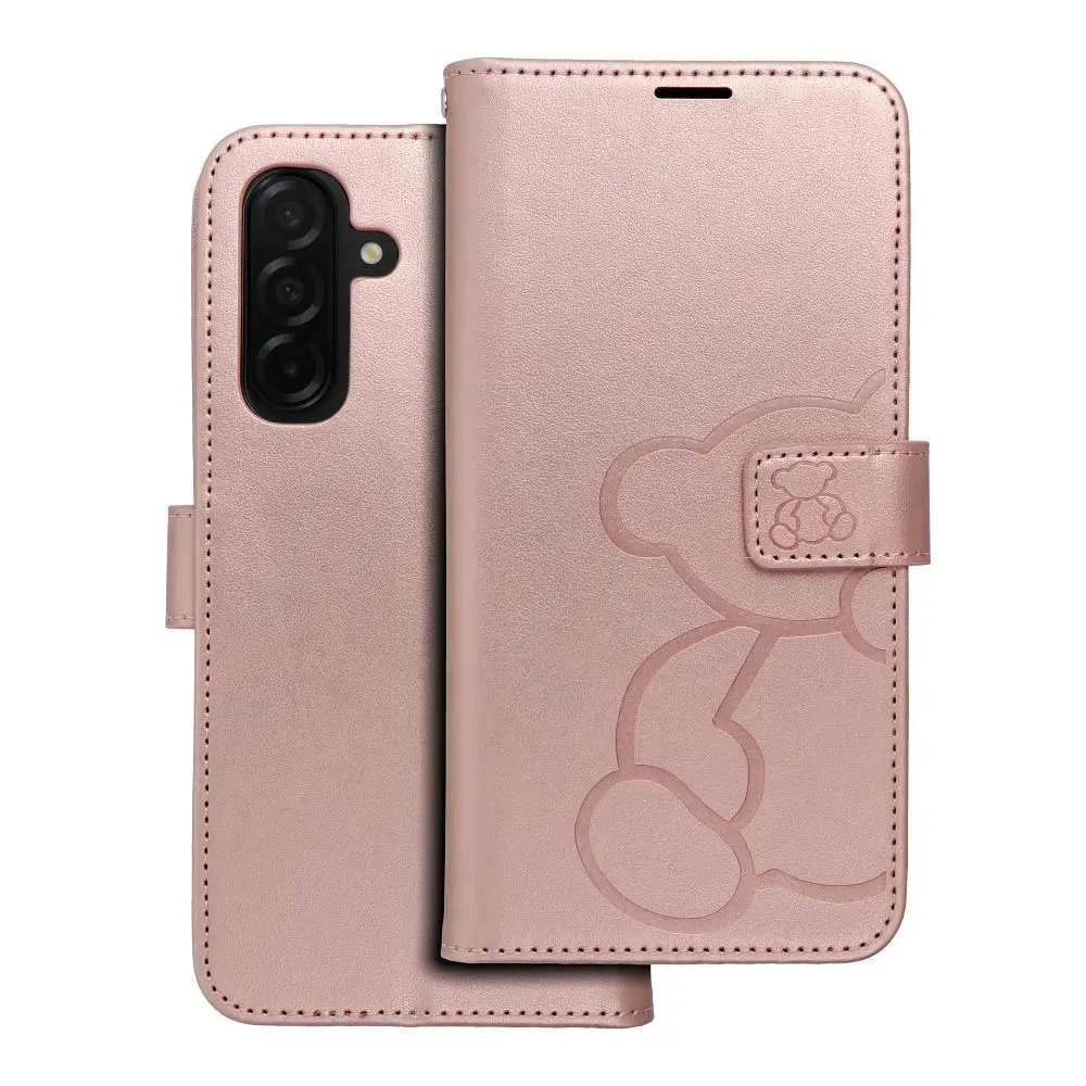 Torbica MEZZO Book za SAMSUNG A26 5G, medvedek, zlato-roza