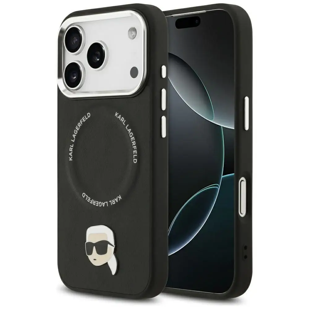 KARL LAGERFELD etui za iPhone 17 Pro, združljiv z MagSafe, KLHMP17LPSMLRKLK (PU Karl Pin), črn