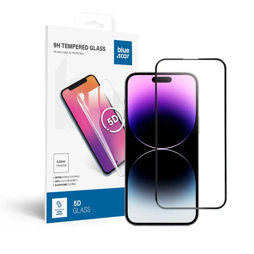 Kaljeno steklo za iPhone 14 PRO MAX (full glue) Blue Star 5D, črno