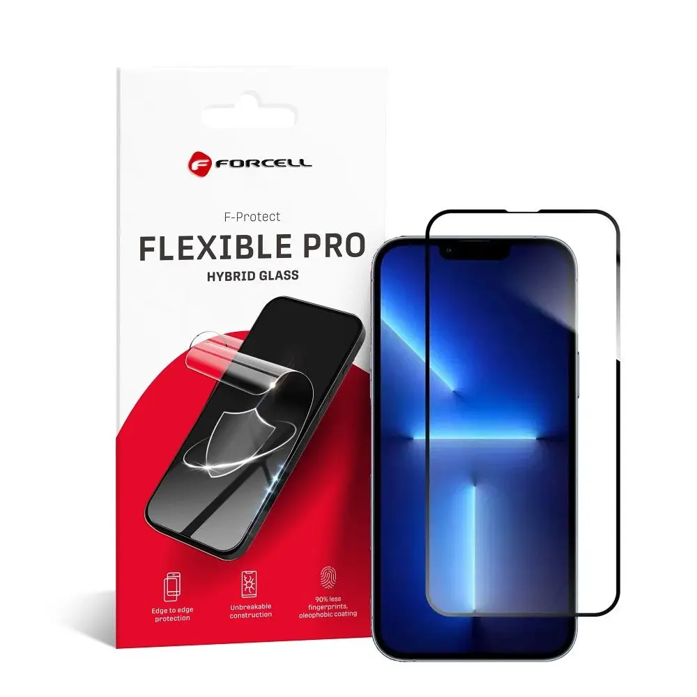 Hibridno steklo za iPhone 13 PRO MAX / 14 PLUS Forcell Flexible 5D, črno