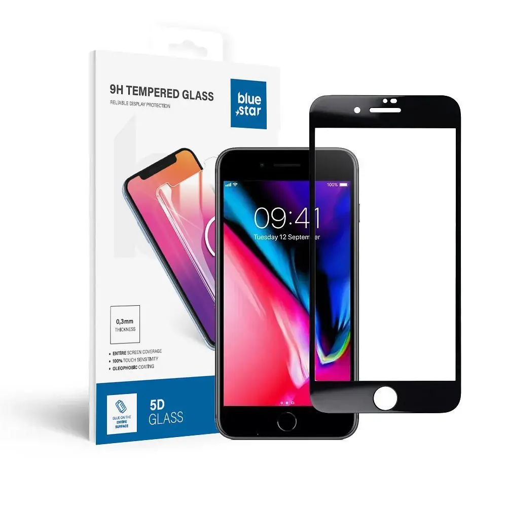 Kaljeno steklo za iPhone 7 / 8 PLUS (full glue) Blue Star 5D, črno
