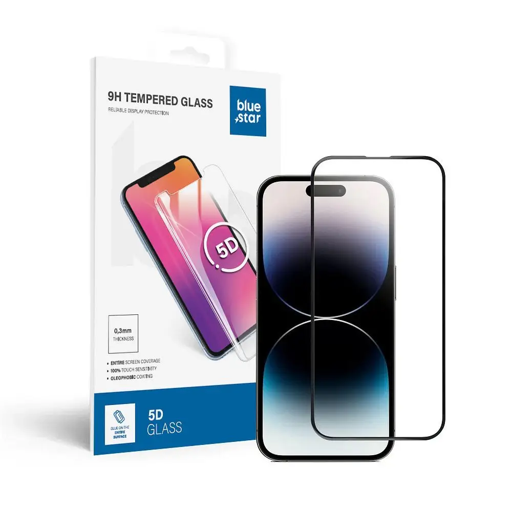 Kaljeno steklo za iPhone 14 PRO (full glue) Blue Star 5D, črno