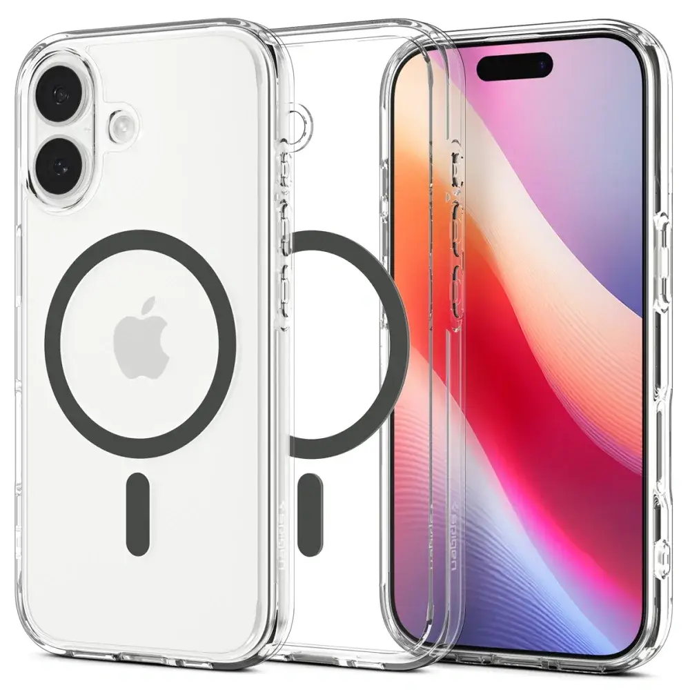 SPIGEN ovitek ULTRA HYBRID MAG, združljiv z MagSafe, za iPhone 17, prosojna grafitna barva