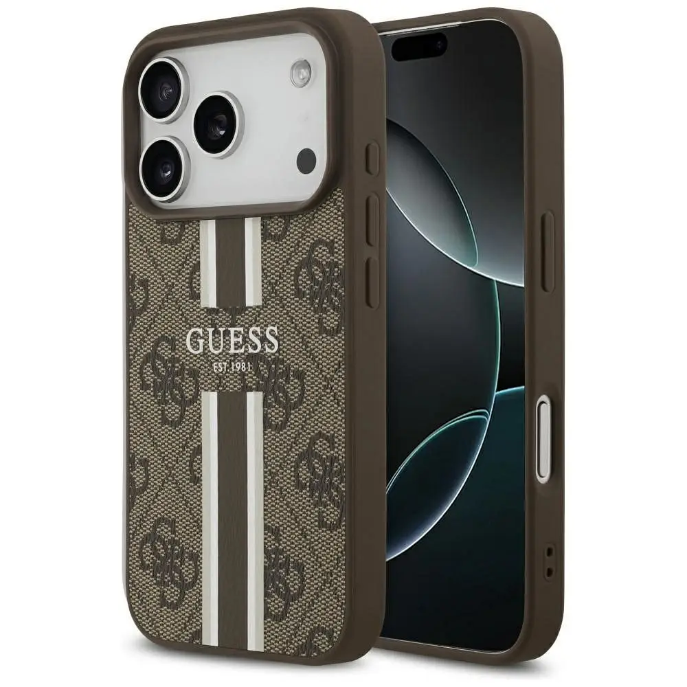 GUESS etui za iPhone 17 Pro, združljiv z MagSafe, GUHMP17LP4RPSW (4G Printed Stripes), rjavo