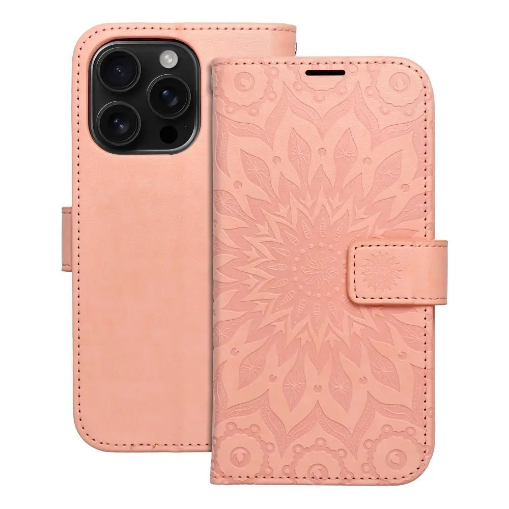 Torba MEZZO Book za iPhone 16 Pro, mandala, barva peach fuzz