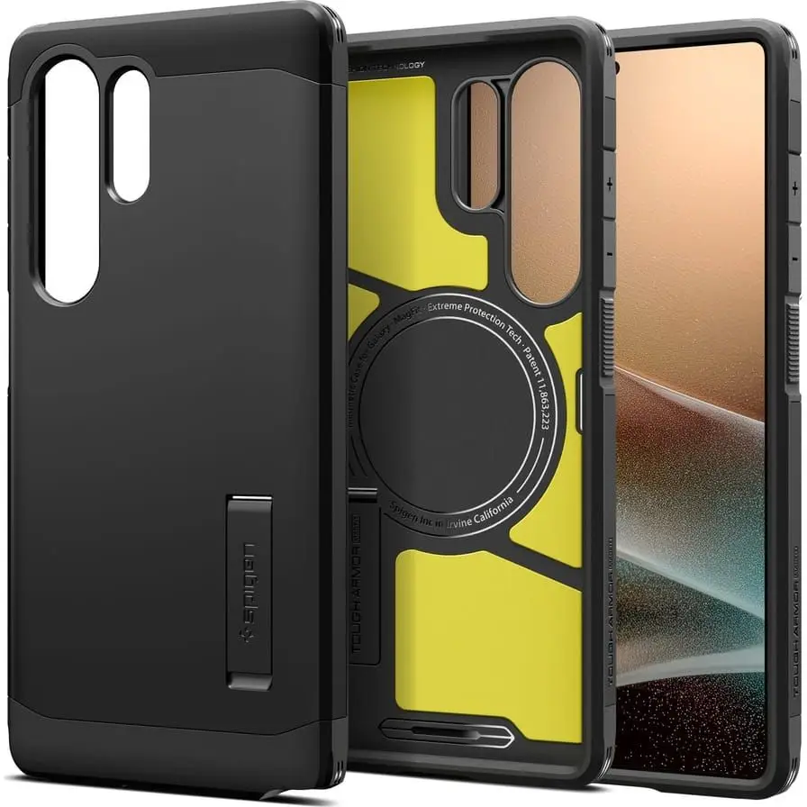SPIGEN ovitek TOUGH ARMOR, združljiv z MagSafe, za SAMSUNG S25 Ultra, črn