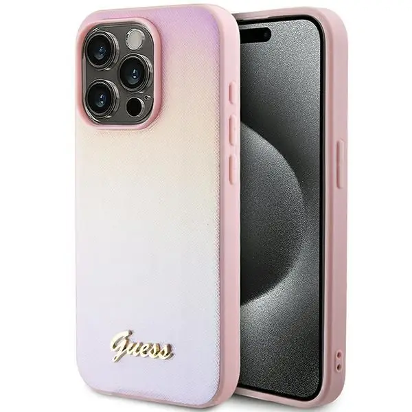 GUESS etui za iPhone 14 Pro GUHCP14LPSAIRSP (Saffiano Iridescent Script) roza
