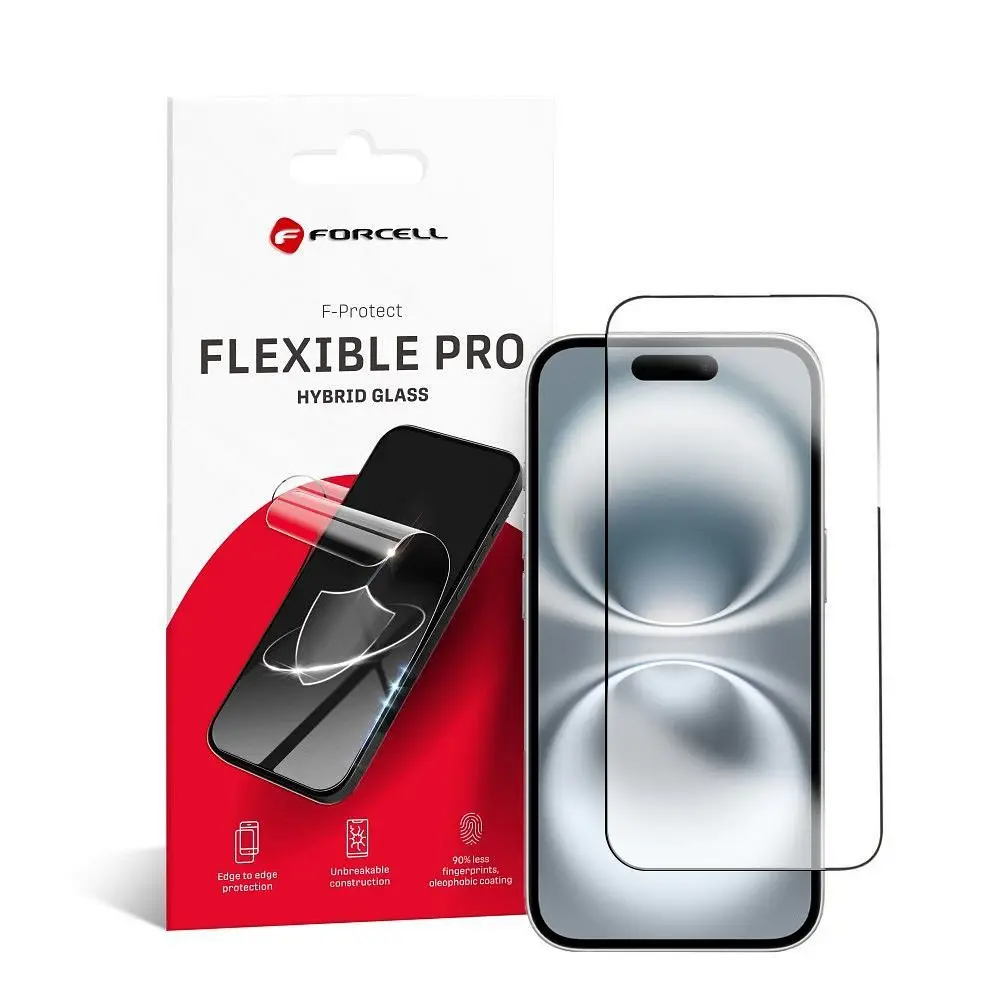Hibridno steklo za iPhone 16 PLUS Forcell Flexible 5D, črno