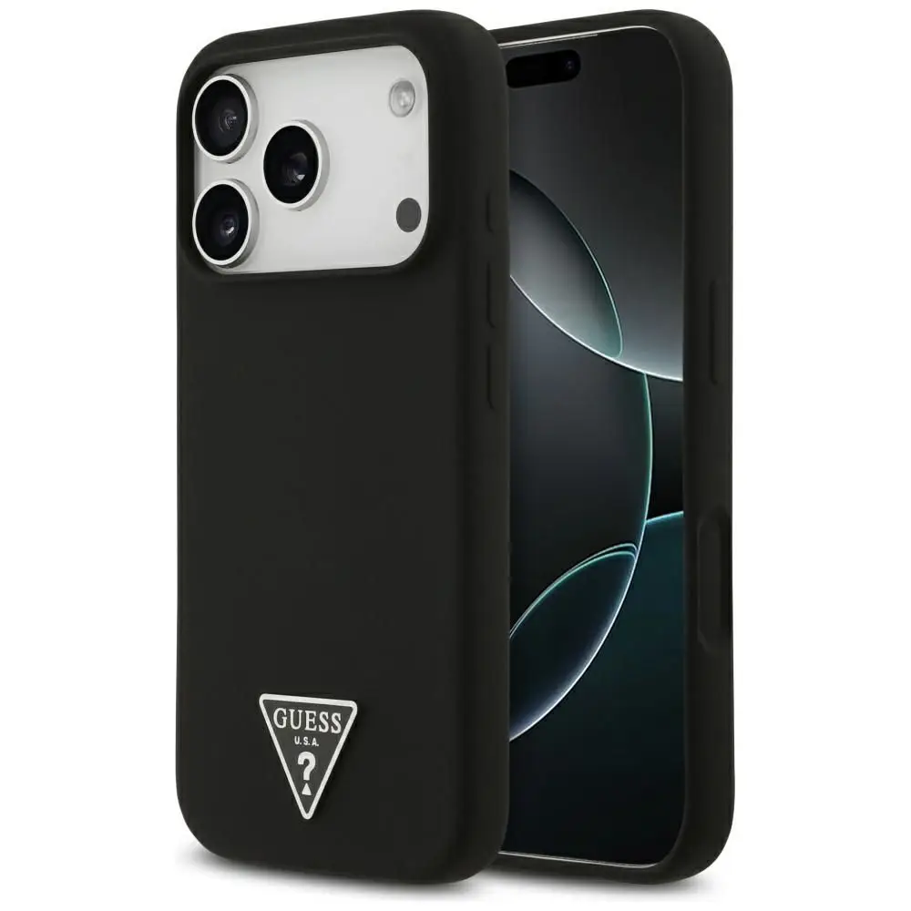 GUESS etui za iPhone 17 Pro, združljivo z MagSafe, GUHMP17LSCTRLMK (silikonsko z trikotnim logotipom), črno