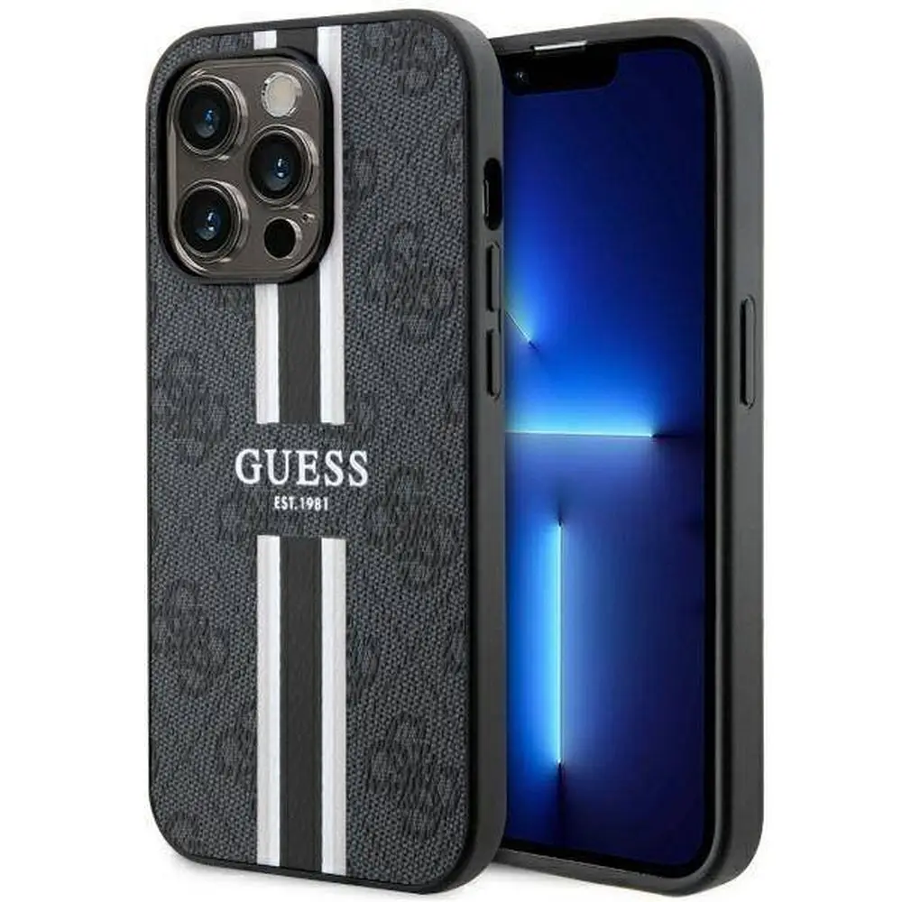 GUESS etui za iPhone 14 Pro Max, združljivo z MagSafe, GUHMP14XP4RPSK (4G Printed Stripes), črno