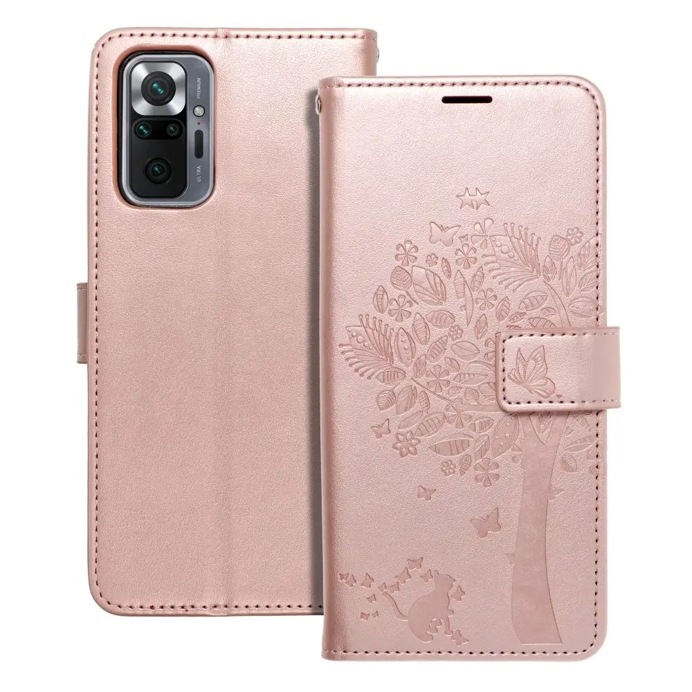 Torbica MEZZO Book za XIAOMI Redmi Note 10 Pro, vzorec drevesa, zlato-roza