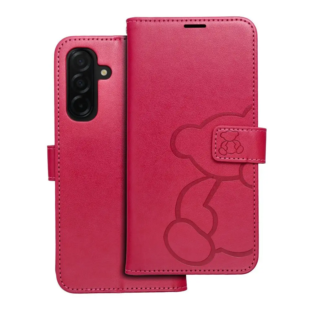 Torbica MEZZO Book za SAMSUNG A26 5G, motiv medvedka, magenta