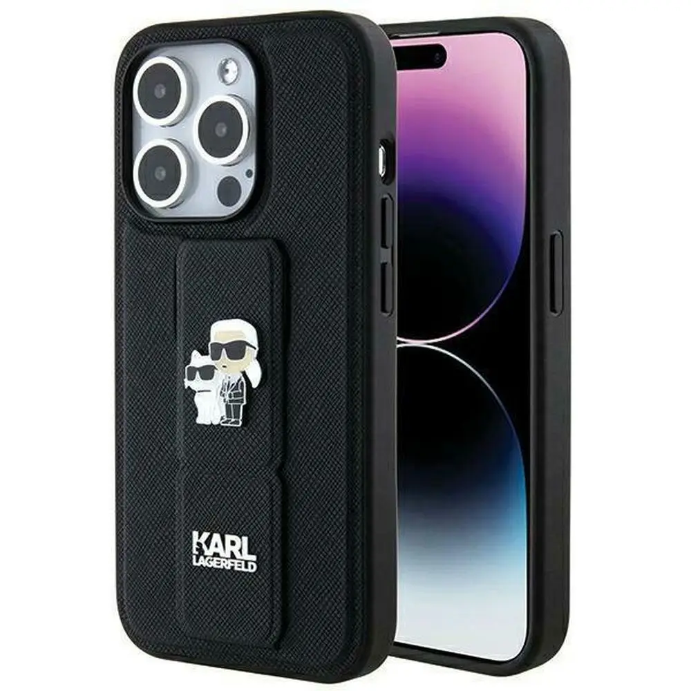 KARL LAGERFELD etui za IPHONE 14 Pro KLHCP14LGSAKCPK (Gripstand Saffiano KC PIN) črn