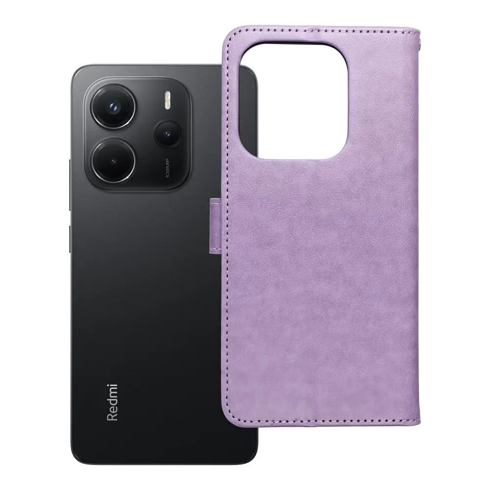 Torba MEZZO Book za XIAOMI Redmi Note 14 4G (GLOBAL – 164,84 mm x 78,15 mm x 8,16 mm) v vijolični barvi z motivom lovilca sanj