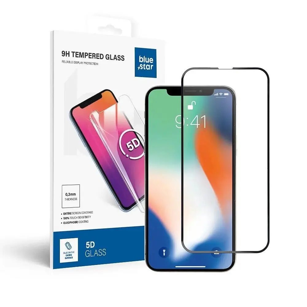 Kaljeno steklo za iPhone X (full glue) Blue Star 5D, črno