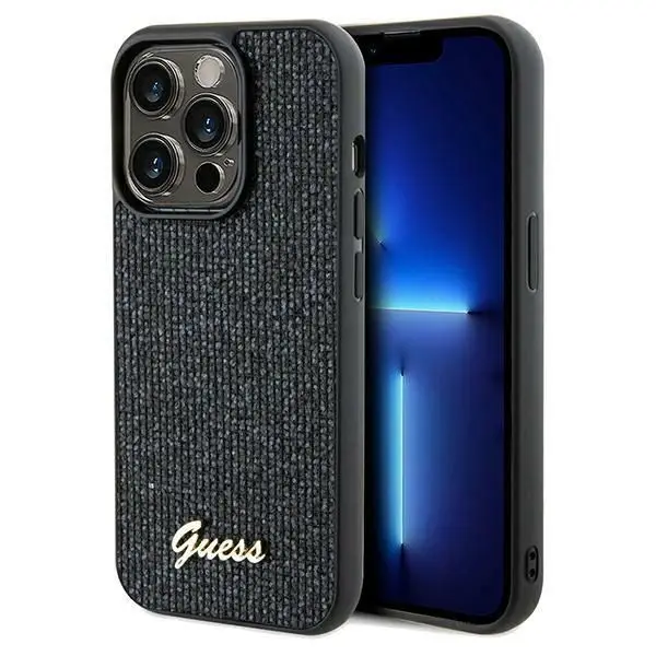 GUESS etui za iPhone 14 Pro GUHCP14LPMSDGSK (Disco Metal Script) črno