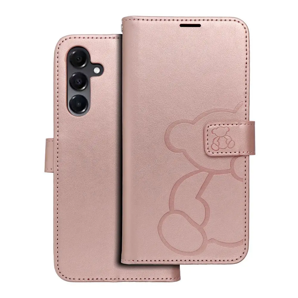 Torbica MEZZO Book za SAMSUNG A16 5G, medvedek, zlato-roza