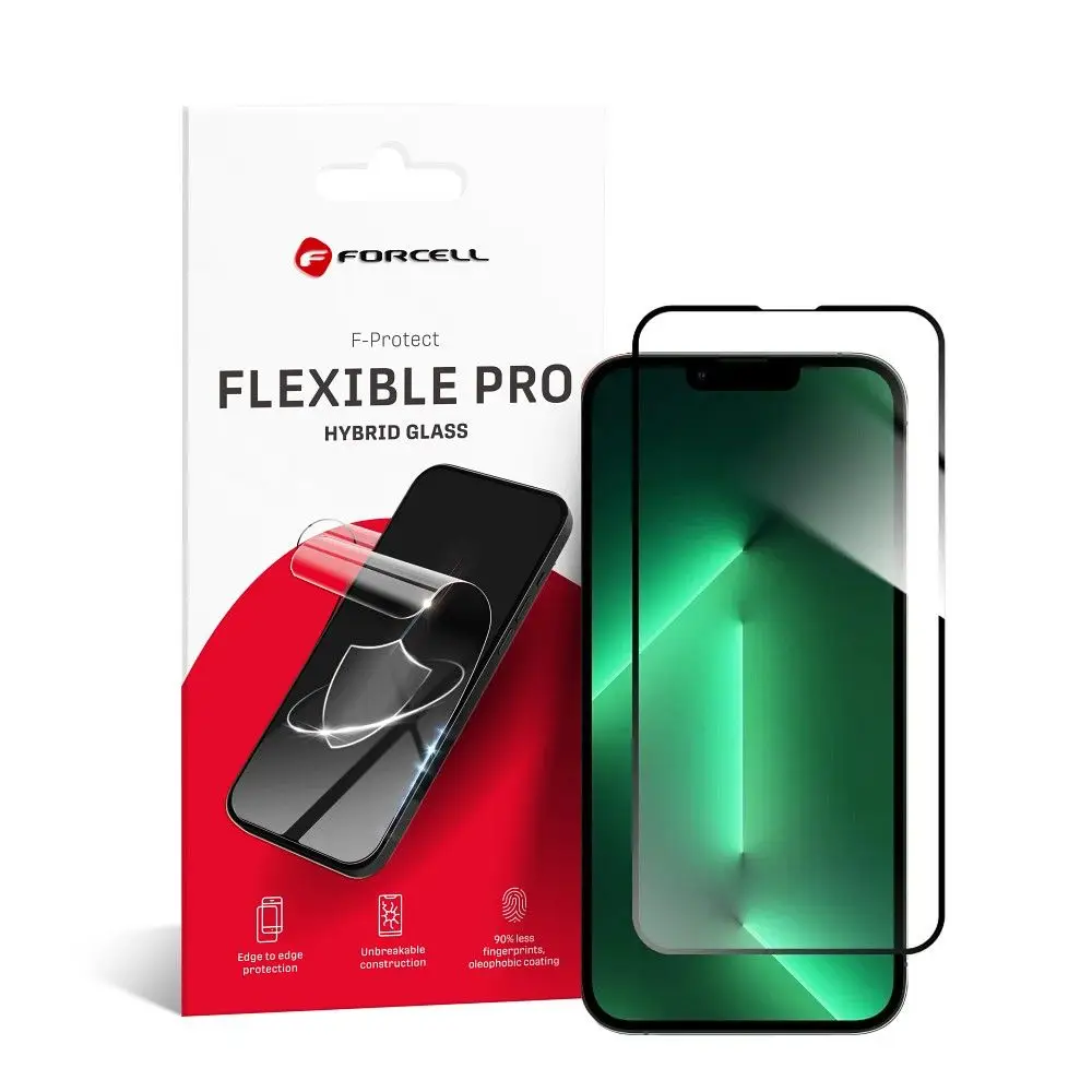 Hibridno steklo za iPhone 13 / 13 PRO / 14 / 16e (SE 4 2025) Forcell Flexible 5D, črno
