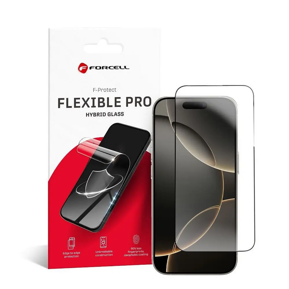 Hibridno steklo za iPhone 16 PRO Forcell Flexible 5D, črno