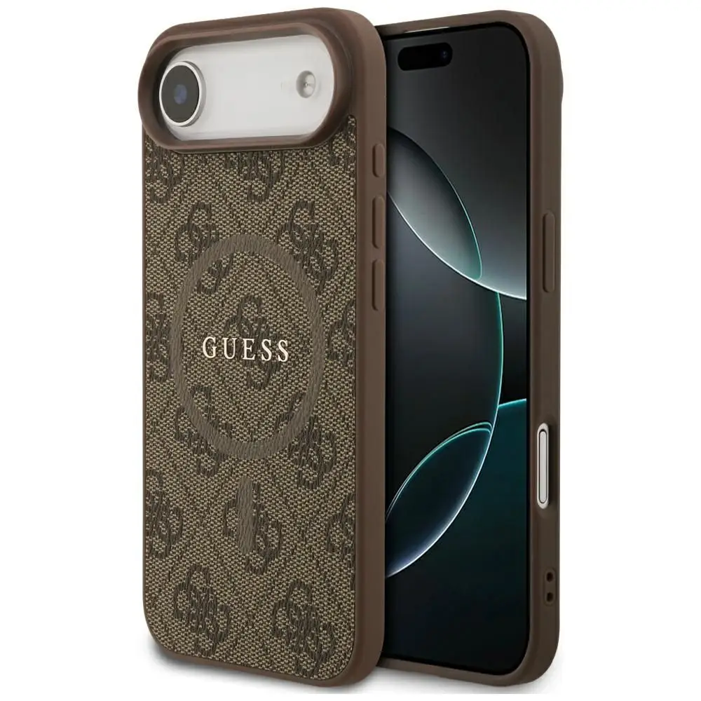 GUESS etui za iPhone 17 Air, združljivo z MagSafe, GUHMP17MG4GFRW (PU 4G Ring Classic Logo), rjava