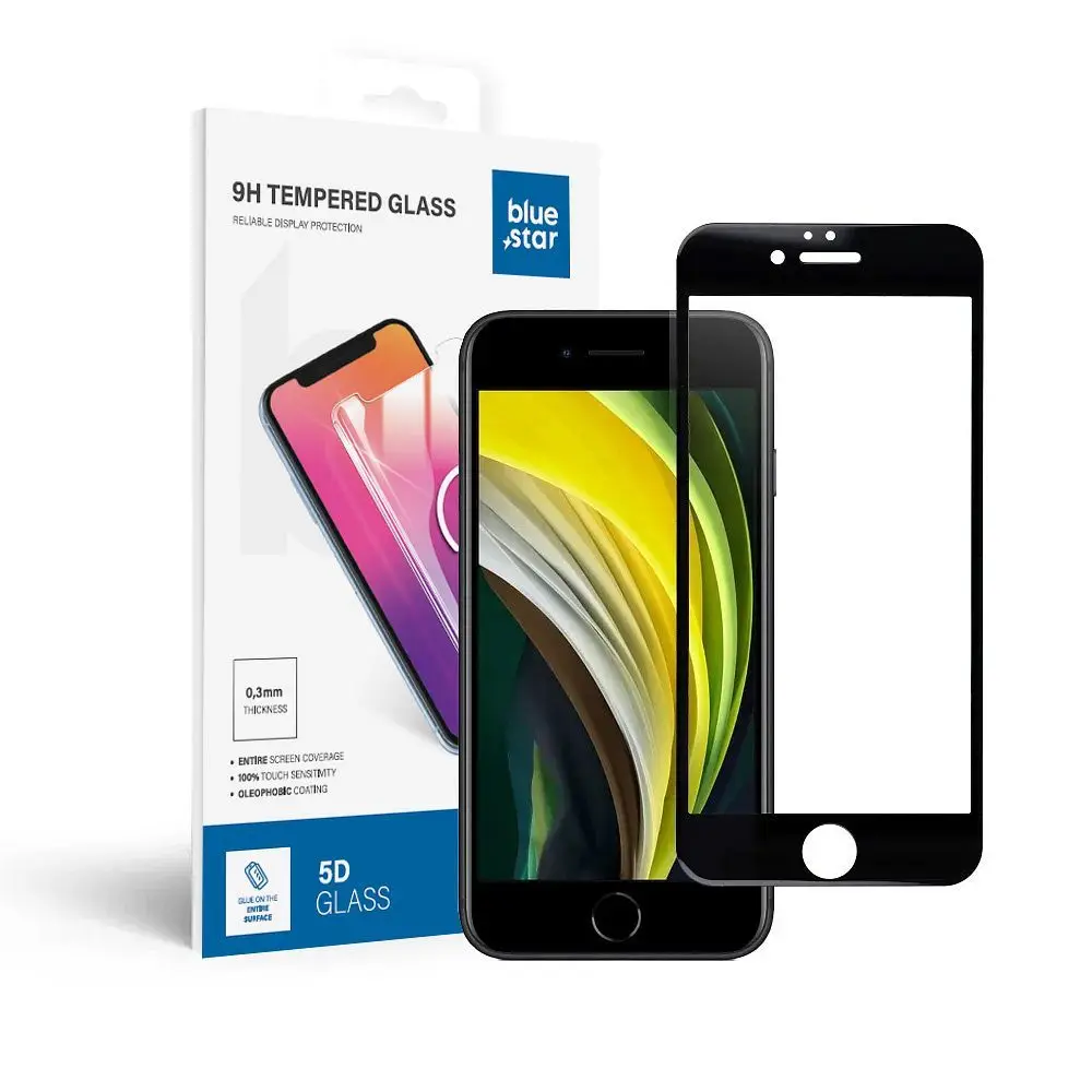 Kaljeno steklo za iPhone 6 / 6S (s celotnim lepljenjem) Blue Star 5D, črno