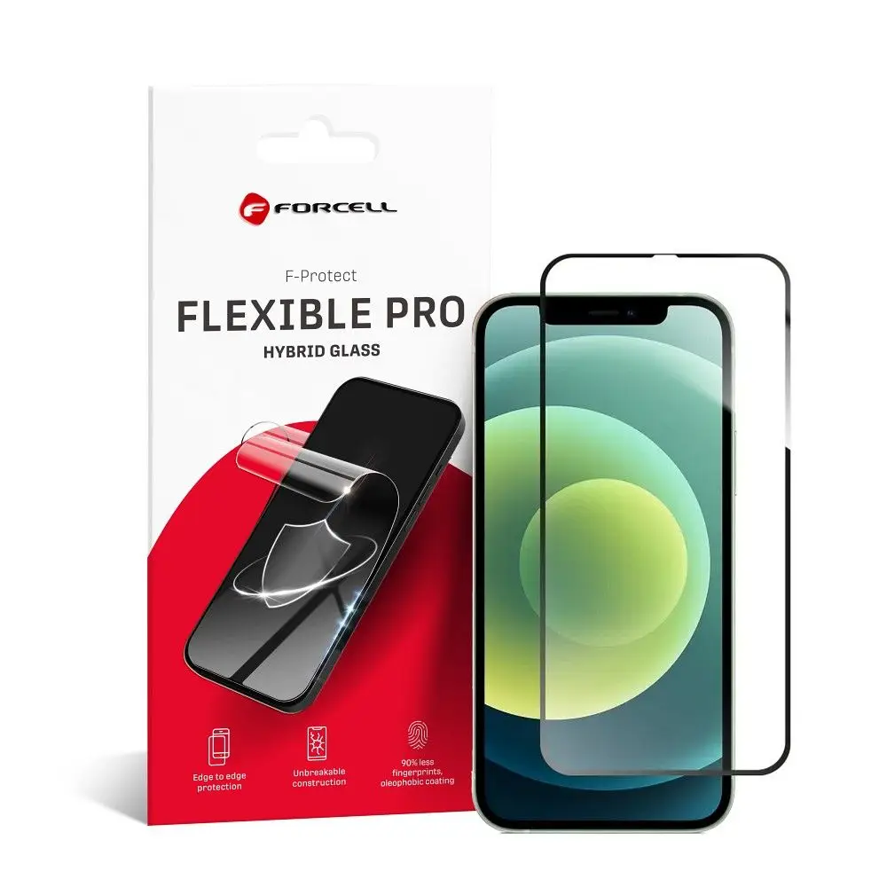 Hibridno steklo za iPhone 12 / 12 PRO Forcell Flexible 5D, črno