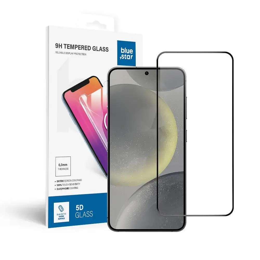 Kaljeno steklo za Samsung Galaxy S24 PLUS (full glue / združljivo z ovitki) Blue Star 5D, črno
