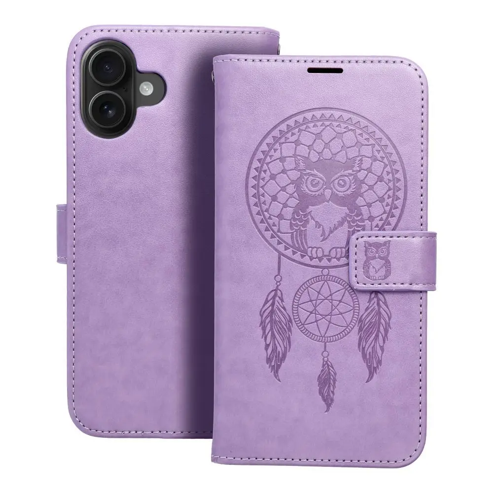 Torbica MEZZO Book za iPhone 16 Plus, motiv lovilca sanj, vijolična
