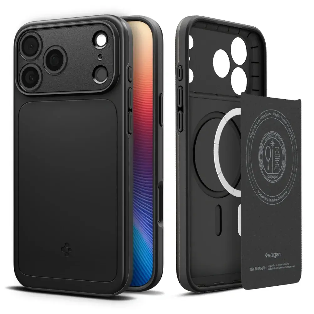 SPIGEN ovitek THIN FIT MAG, združljiv z MagSafe, za iPhone 17 Pro Max, črn