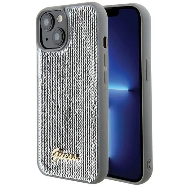 GUESS etui za iPhone 13 / 14 / 15 GUHCP15SPSFDGSS (Sequin Script Metal) srebrno