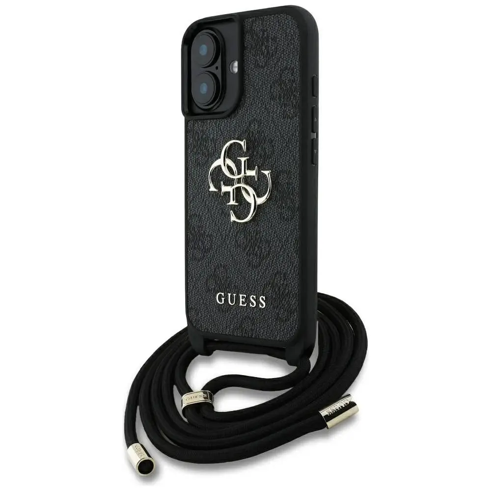 GUESS etui za iPhone 16 GUHCP16SP4GMGCRK (CBDY PU 4G Big Logo z vrvico) črno