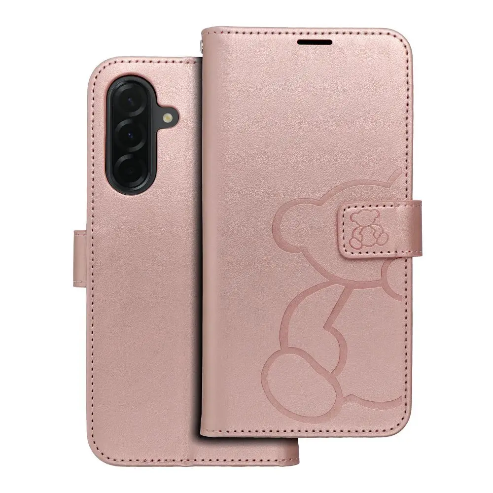 Torbica MEZZO Book za SAMSUNG A36 5G, medvedek, zlato-roza