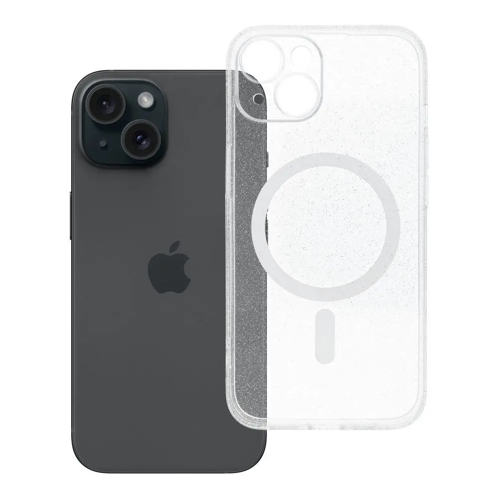 Ohišje za iPhone 14 Clear Mag Cover (STR / CAMERA PROTECTION), združljivo z MagSafe, prozorno z bleščicami