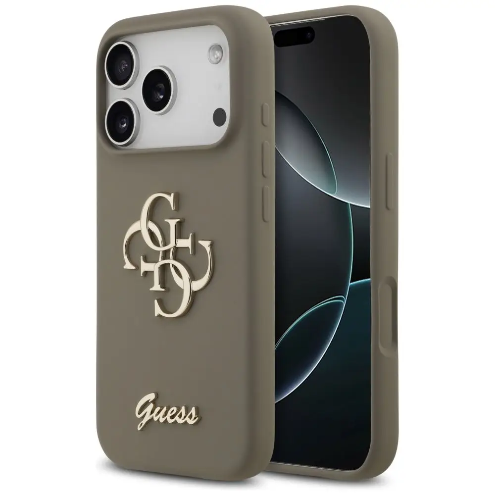 GUESS etui za iPhone 17 Pro GUHCP17LSC4GSMW (silikonsko z velikim napisom 4G) rjavo
