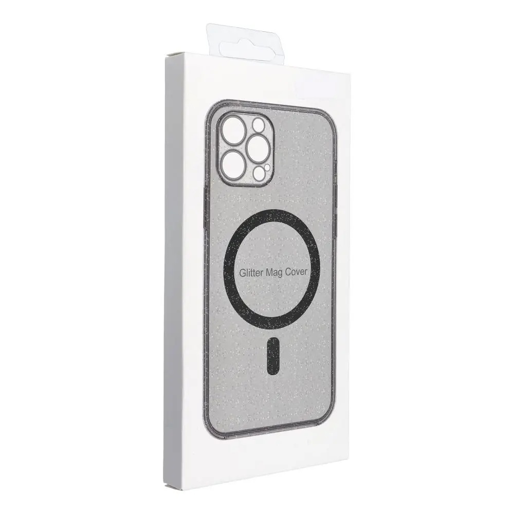 Ovitek za Samsung S26 Clear Mag Cover (STR / CAMERA PROTECTION), združljiv z MagSafe, črn z bleščicami