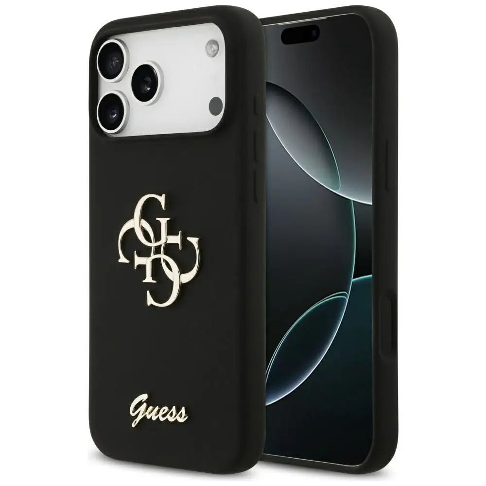 GUESS ovitek za iPhone 17 Pro Max GUHCP17XSC4GSMK (silikon z velikim napisom 4G) črn