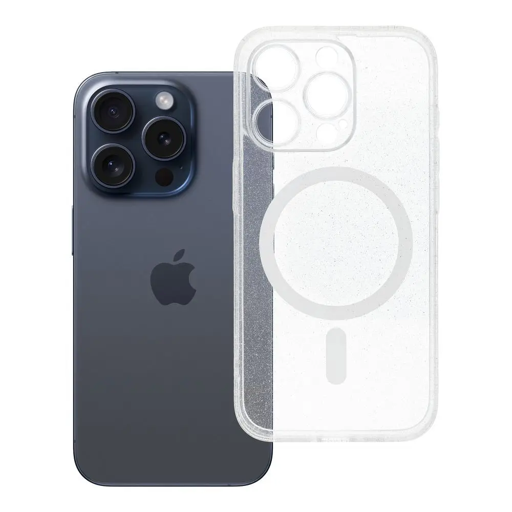Ohišje za iPhone 15 PRO Clear Mag Cover (STR / CAMERA PROTECTION), združljivo z MagSafe, prozorno z bleščicami
