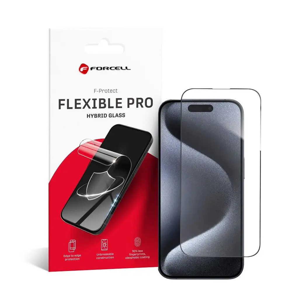 Hibridno steklo za iPhone 15 PRO Forcell Flexible 5D, črno